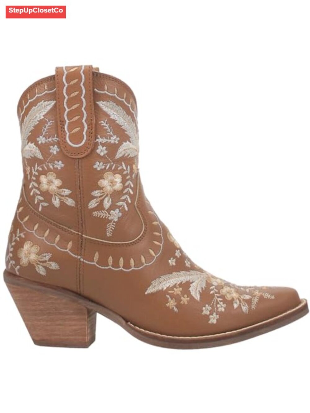 Leather Snip Toe Block Heel Pull On Booties